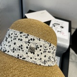 Dior Fashion Sunshade Beach Straw Hat Versatile Small Fresh Sunscreen Hat 57 CM