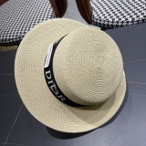 Dior New Fashion Versatile Logo Jacquard Flat Top Straw Hat