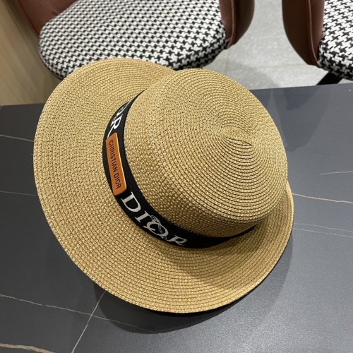 Dior New Fashion Versatile Logo Jacquard Flat Top Straw Hat