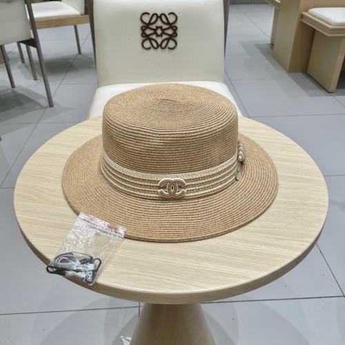 Chanel New Fashion Elegant Flat Top Hat Versatile Sunscreen Straw Hat