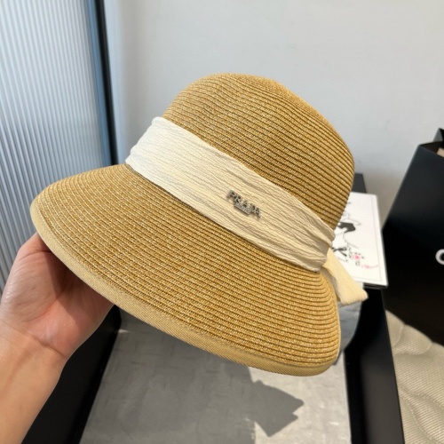 Prada Fashion Bow Sunshade Straw Hat Versatile Small Fresh Top Hat 57 CM