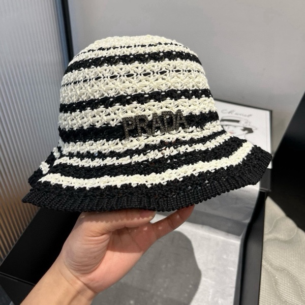 Prada Fashion Diamond Logo Sunshade Fisherman's Hat Versatile Sunscreen Hat 57 CM