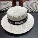 Dior New Fashion Versatile Logo Jacquard Flat Top Straw Hat