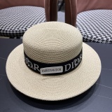 Dior New Fashion Versatile Logo Jacquard Flat Top Straw Hat