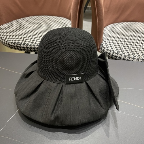 Fendi Women's Summer Sunscreen Fisherman's Hat Bow Hollow Basin Hat