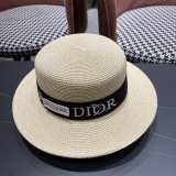 Dior New Fashion Versatile Logo Jacquard Flat Top Straw Hat