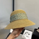 Dior Fashion Sunshade Beach Straw Hat Versatile Small Fresh Sunscreen Hat 57 CM