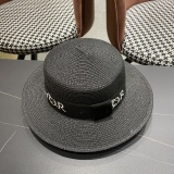 Dior New Fashion Versatile Logo Jacquard Flat Top Straw Hat