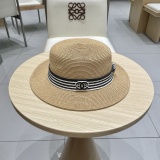 Chanel New Fashion Elegant Flat Top Hat Versatile Sunscreen Straw Hat