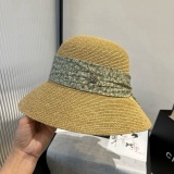 Dior Fashion Sunshade Beach Straw Hat Versatile Small Fresh Sunscreen Hat 57 CM
