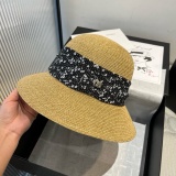 Dior Fashion Sunshade Beach Straw Hat Versatile Small Fresh Sunscreen Hat 57 CM