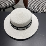 Dior New Fashion Versatile Logo Jacquard Flat Top Straw Hat