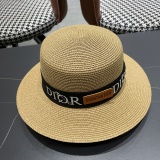 Dior New Fashion Versatile Logo Jacquard Flat Top Straw Hat