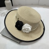 Chanel New Fashion Small Fragrant Top Hat Flat Top Straw Hat