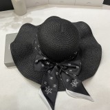Chanel New Fashion Ruffle Silk Scarf Top Hat Pot Hat Straw Hat