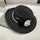 Chanel New Fashion Small Fragrant Top Hat Flat Top Straw Hat