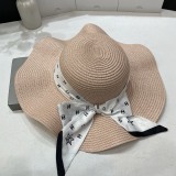 Chanel New Fashion Ruffle Silk Scarf Top Hat Pot Hat Straw Hat