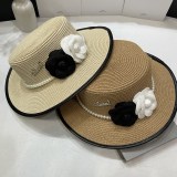 Chanel New Fashion Small Fragrant Top Hat Flat Top Straw Hat