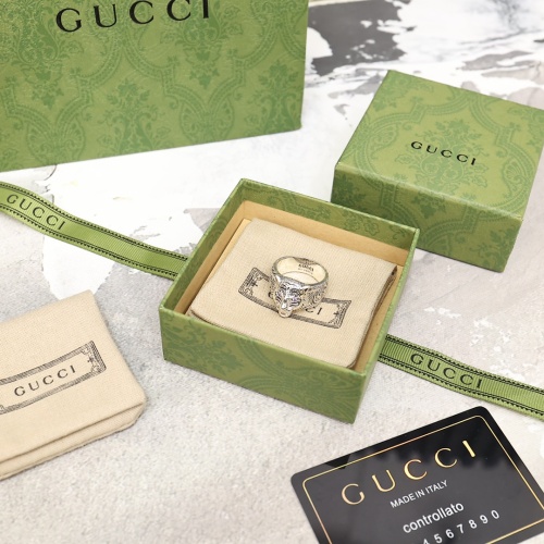 Gucci Retro Tiger Head Diamond Set Double G Ring