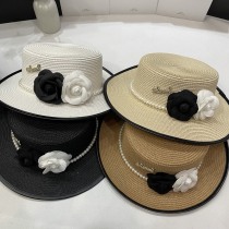Chanel New Fashion Small Fragrant Top Hat Flat Top Straw Hat
