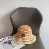 Dior New Fashion Color Blocked Woven Fisherman's Hat Versatile Sunshade Hat