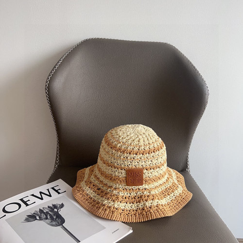 Dior New Fashion Color Blocked Woven Fisherman's Hat Versatile Sunshade Hat