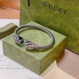 Gucci New Fashion Retro Double Snakehead Silver Bracelet