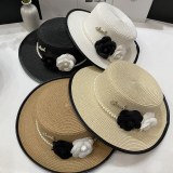 Chanel New Fashion Small Fragrant Top Hat Flat Top Straw Hat