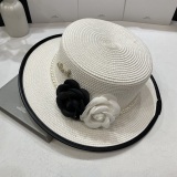 Chanel New Fashion Small Fragrant Top Hat Flat Top Straw Hat