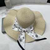 Chanel New Fashion Ruffle Silk Scarf Top Hat Pot Hat Straw Hat