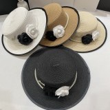 Chanel New Fashion Small Fragrant Top Hat Flat Top Straw Hat