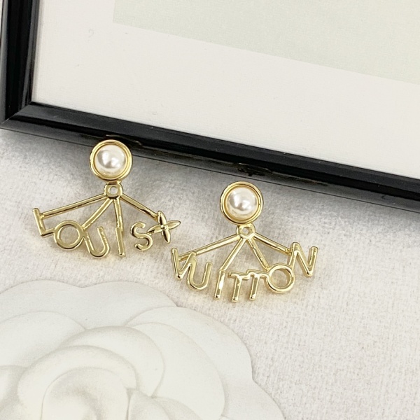 Louis Vuitton New Classic Fashion Asymmetric Letter Pearl Earrings
