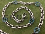 Gucci New Classic Green Enamel Interlocking Double G Necklace 60CM
