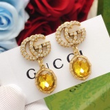 Gucci New Fashion Diamond studded Double G Yellow Gemstone Earrings