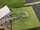 Gucci New Classic Green Enamel Interlocking Double G Necklace 60CM