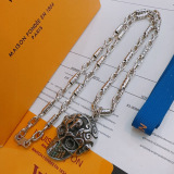 Louis Vuitton New Retro Rock Punk Thai Silver Skull Pendant Necklace
