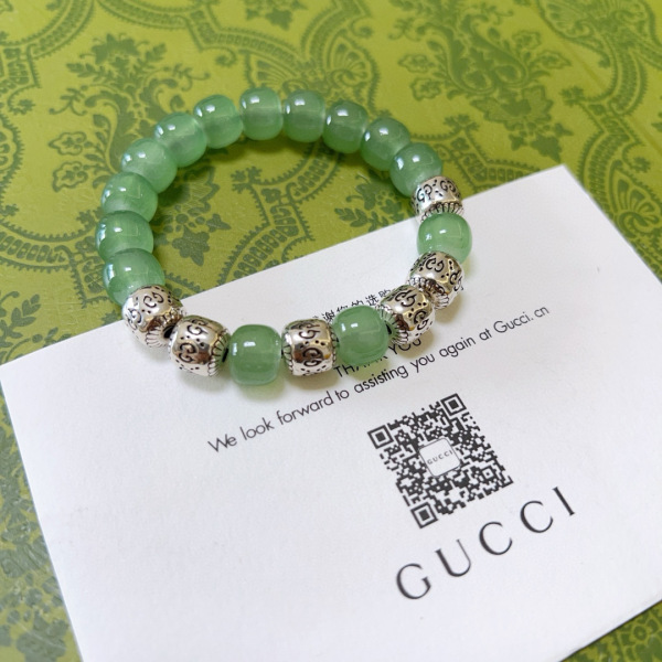 Gucci New Fashion Retro Double G Green Jade Bracelet