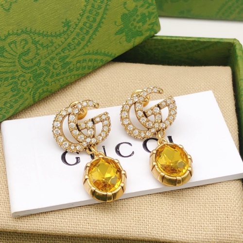 Gucci New Fashion Diamond studded Double G Yellow Gemstone Earrings