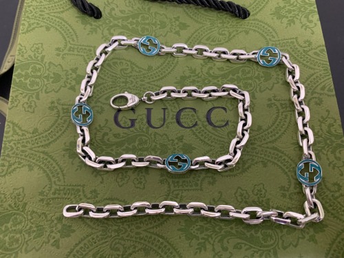 Gucci New Classic Green Enamel Interlocking Double G Necklace 60CM
