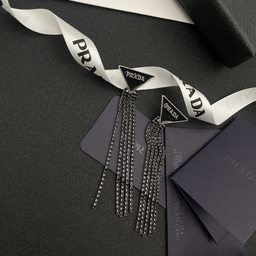 Prada New Fashion Versatile Tassel Chain Triangle Earrings