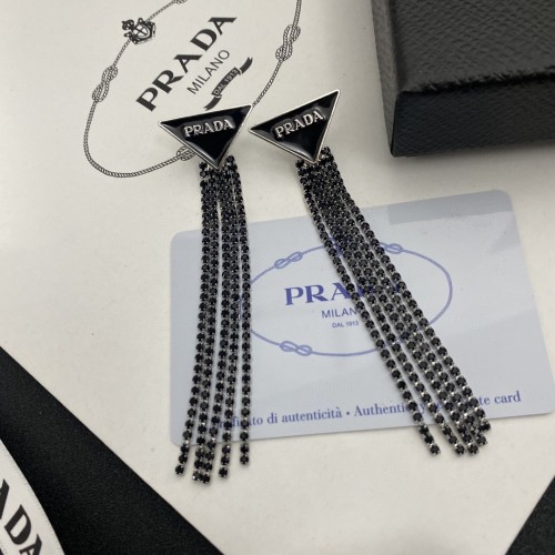 Prada New Fashion Versatile Tassel Chain Triangle Earrings
