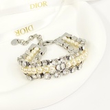 Dior New Classic Fashion Multi layer Crystal Diamond Pearl Bracelet