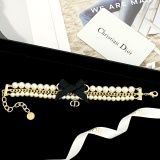 Dior New Fashion Black Bow Three Layer Pearl Bracelet