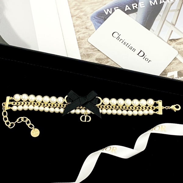 Dior New Fashion Black Bow Three Layer Pearl Bracelet