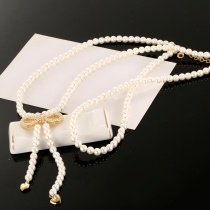 Dior New Fashion Bow Pearl Necklace Sweater Chain