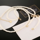 Dior New Fashion Bow Pearl Necklace Sweater Chain