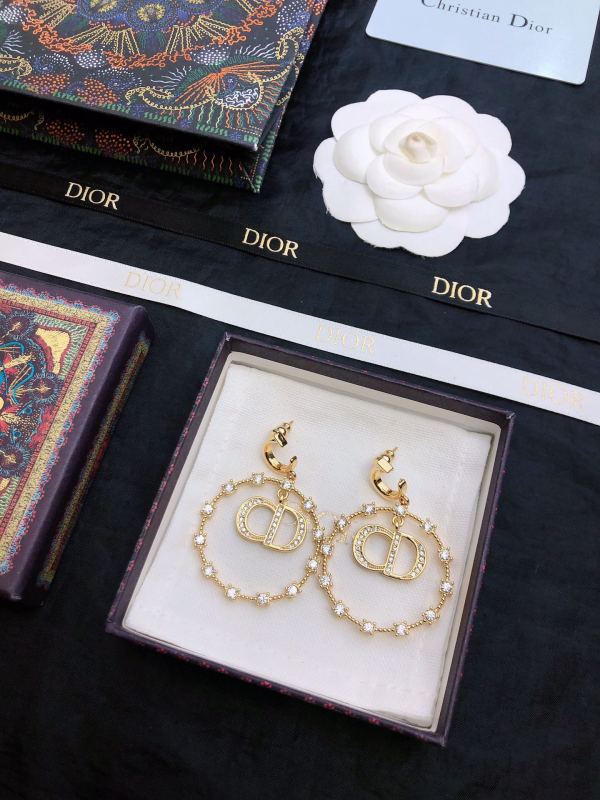 Dior New Fashion Diamond Set Circle CD Earrings