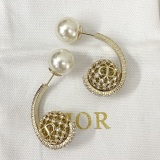 Dior New Fashion Versatile Pearl Hollow Water Diamond Flower Ball Earrings