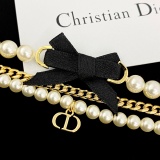 Dior New Fashion Black Bow Three Layer Pearl Bracelet