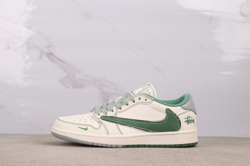 Travis Scott x Stussy x Air Jordan 1 Low Retro White Green Basketball Shoes Unisex Casual Sneakers